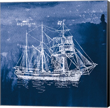 Framed Sailing Ships III Indigo Print