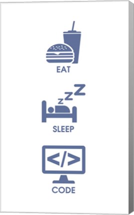 Framed Eat Sleep Code - Blue Icons Print