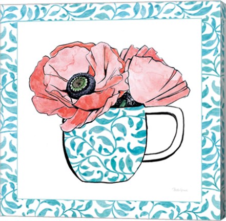 Framed Floral Teacup II Vine Border Print