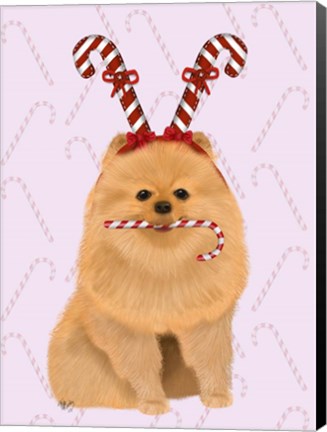 Framed Pomeranian and Candy Canes Print