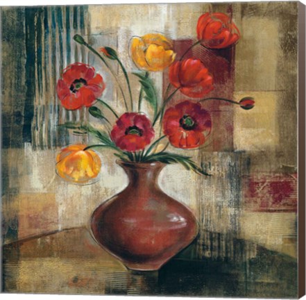 Framed Poppies in a Copper Vase I Print