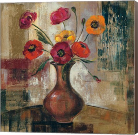 Framed Poppies in a Copper Vase II Print