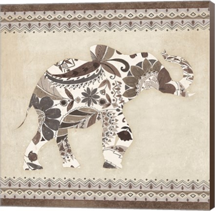 Framed Boho Elephant I Neutral Print