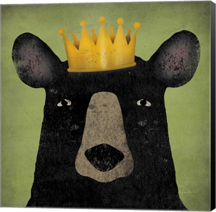 Framed Black Bear with Crown Print