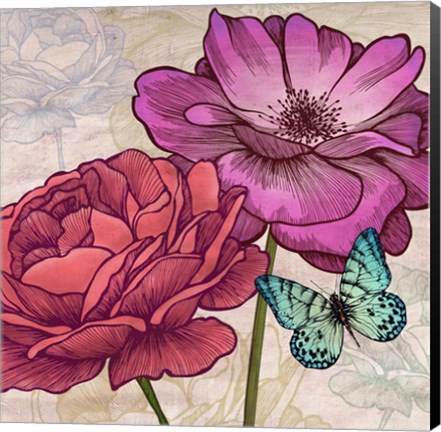 Framed Roses and Butterflies (detail) Print