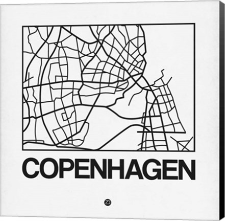 Framed White Map of Copenhagen Print