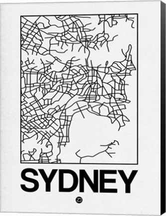 Framed White Map of Sydney Print