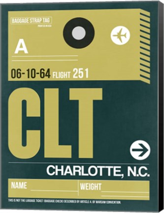 Framed CLT Charlotte Luggage Tag II Print