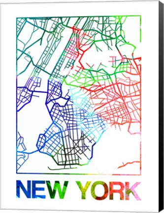 Framed New York Watercolor Street Map Print