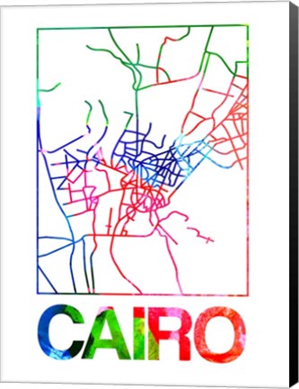 Framed Cairo Watercolor Street Map Print