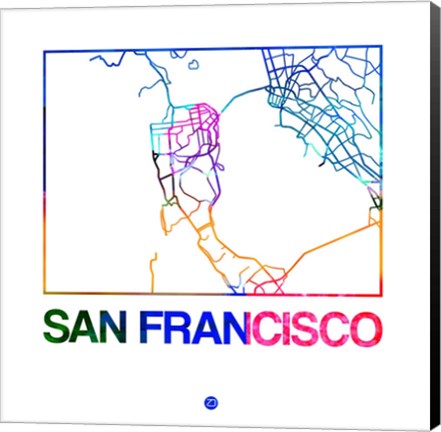 Framed San Francisco Watercolor Street Map Print