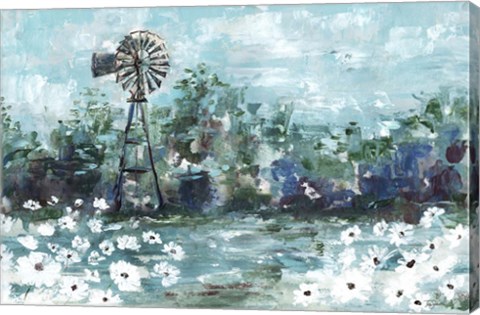 Framed Windmill and Daisies Landscape Print