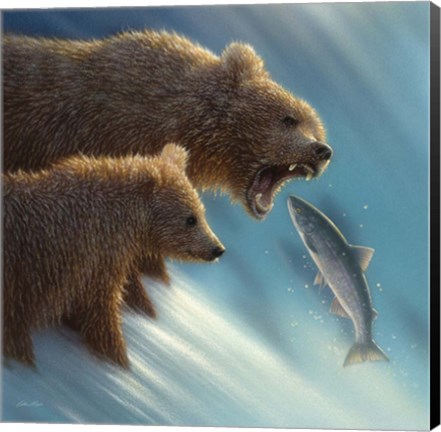 Framed Brown Bears - Fishing Lesson Print