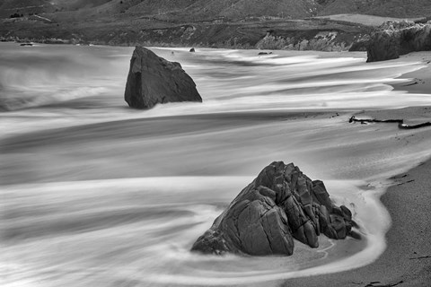 Framed Garrapata Beach Coastal Boulders (BW) Print