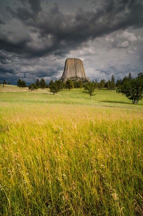 Framed Approaching Thunderstorm At The Devil&#39;s Tower National Monument Print