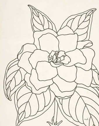 Framed Gardenia Line Drawing Crop Print