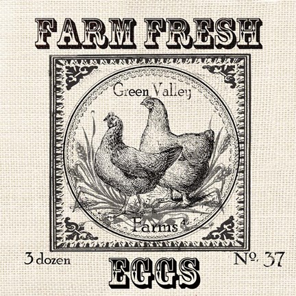 Framed Farmhouse Grain Sack Label Chickens Print