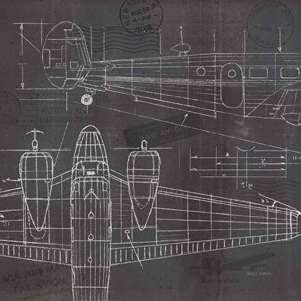 Framed Plane Blueprint II Print