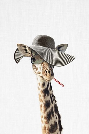 Framed Giraffe Dressed in a Hat Print