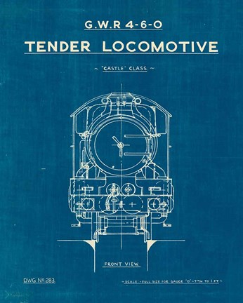 Framed Locomotive Blueprint II Print