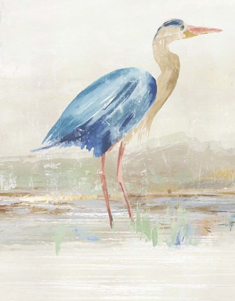 Framed Heron in Lake Print