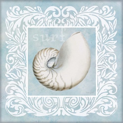 Framed Sandy Shells Blue on Blue Nautilus Print