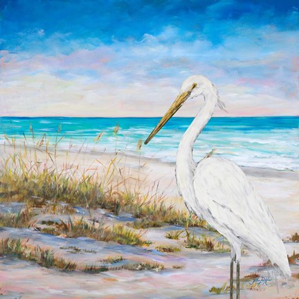 Framed Egret on the Beach Print