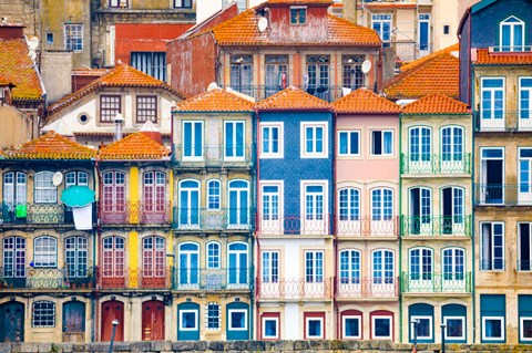 Framed Europe, Portugal, Porto Colorful Building Facades Next To Douro River Print