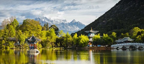 Framed Moon Embracing Pavilion And Bridge, Black Dragon Pool Park, China Print