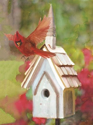 Framed Cardinal Bird House Print