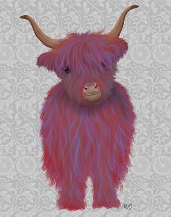 Framed Highland Cow 7, Pink And Purple, Full Print