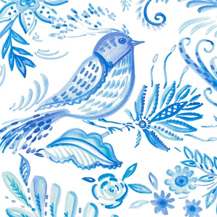 Framed Birds in Blue I Print