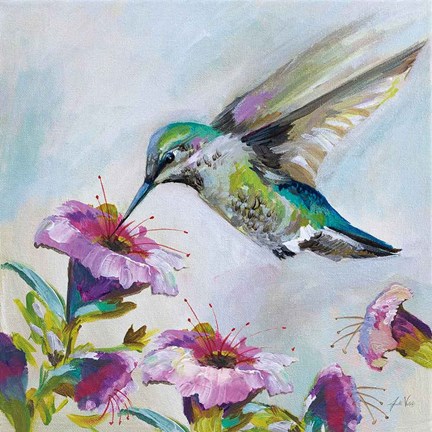 Framed Hummingbird II Florals Print