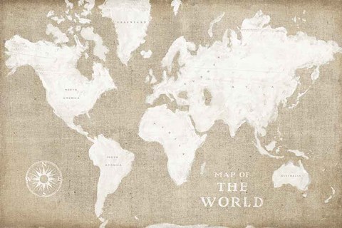 Framed Burlap World Map I Print