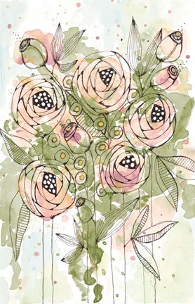 Framed Blush and Green Floral Print