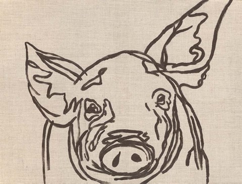 Framed Farm Sketch Pig Print