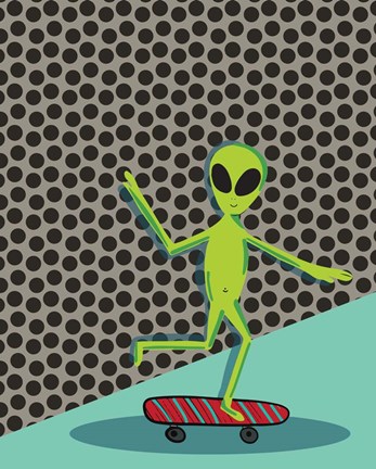 Framed Skating Alien Print