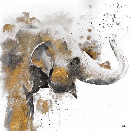 Framed Water Elephant with Gold Print