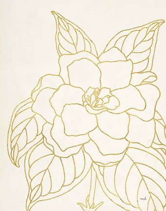 Framed Gold Gardenia Line Drawing Crop Print