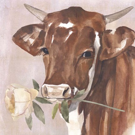 Framed Peony Cow I Print