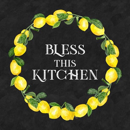 Framed Live with Zest wreath sentiment I-Bless this Kitchen Print