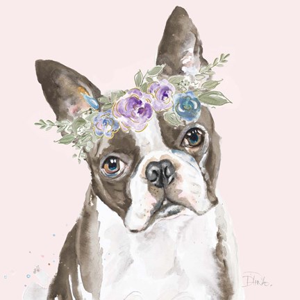 Framed Flower Crown Pet III Print