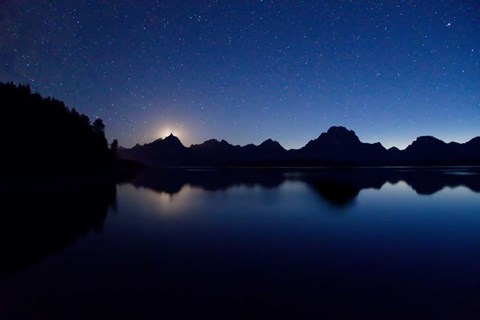 Framed Moon Set Starry Teton Reflection Print