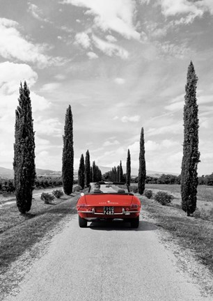 Framed Sportscar in Tuscany (BW) Print