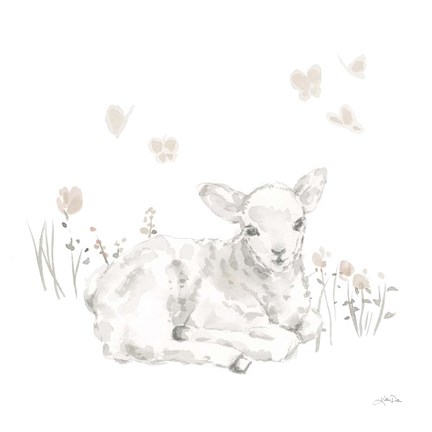 Framed Spring Lambs III Neutral Print