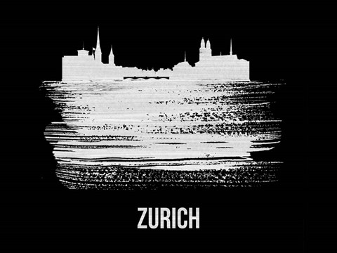 Framed Zurich Skyline Brush Stroke White Print