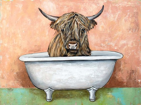 Framed Bathtime Highland Cow Print