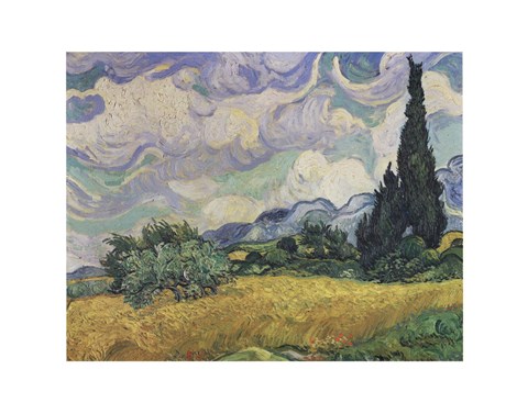 Framed Wheat Field with Cypresses, c.1889 Print