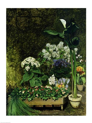 Framed Flowers in a Greenhouse, 1864 Print