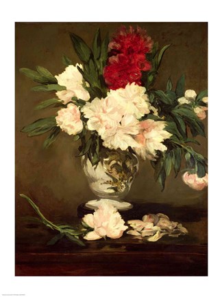 Framed Vase of Peonies on a Small Pedestal, 1864 Print